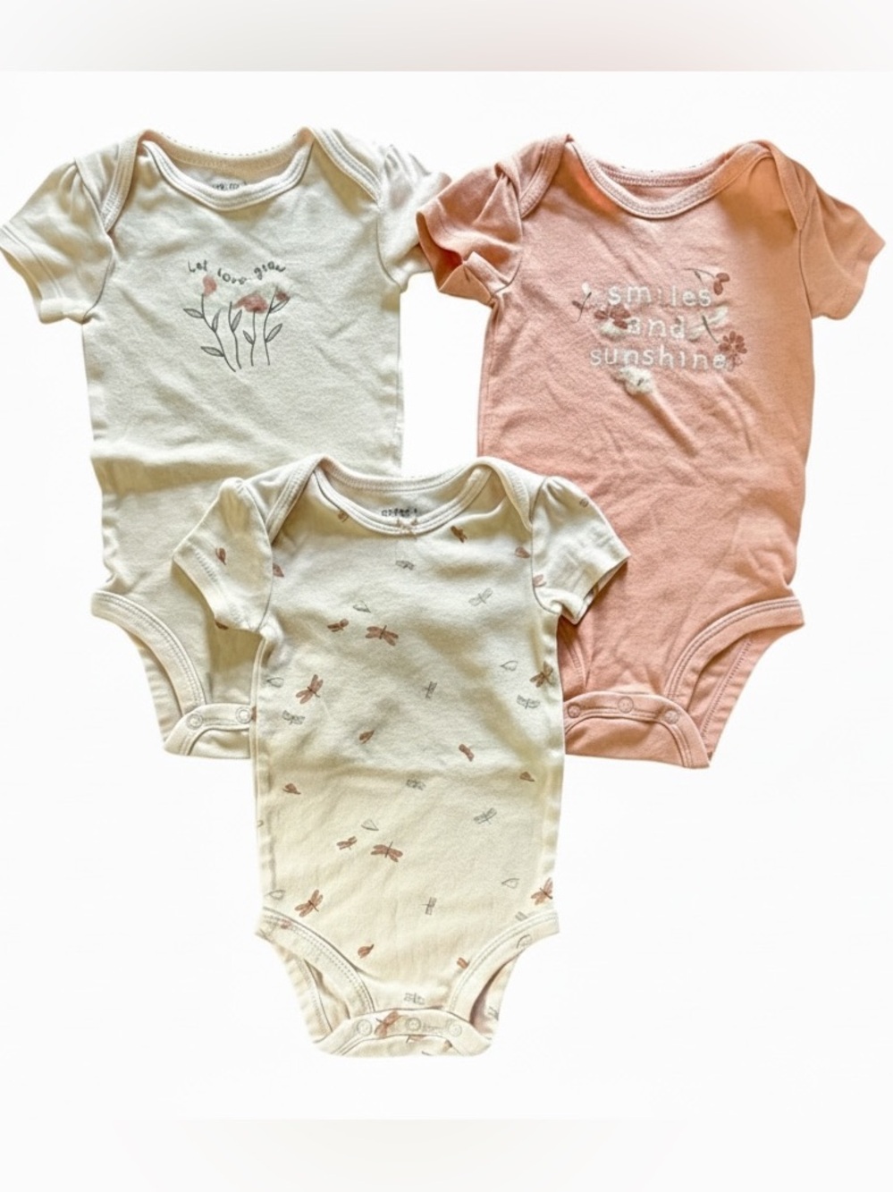CARTERS 3-Pack Baby Girls Short Sleeve Onesies - Pink & Cream Floral Size 6M